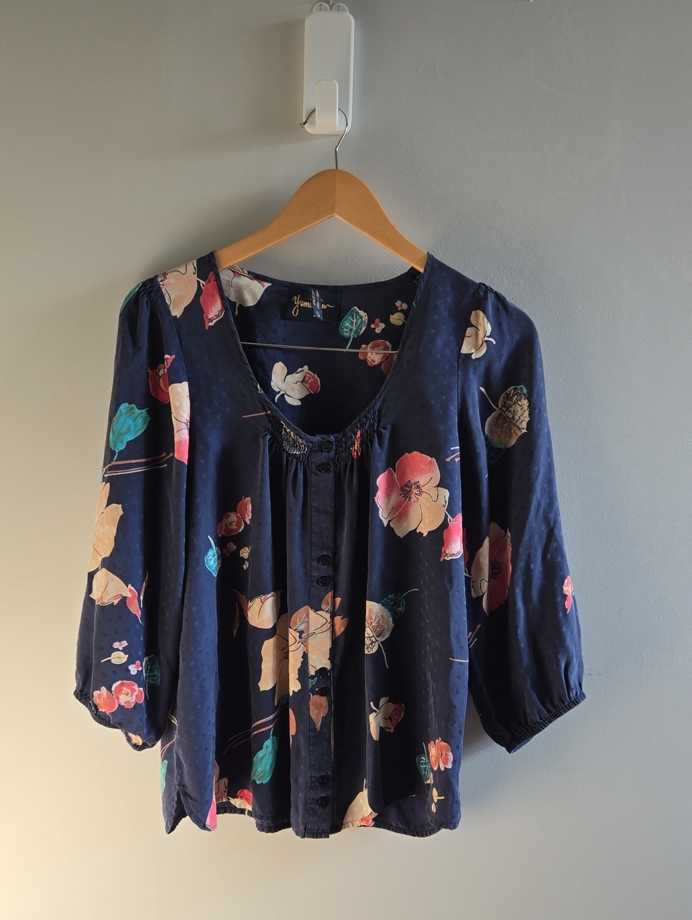 Yumi Kim Blue Floral Silk Blouse Small